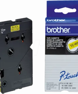 ЛЕНТА ЗА ЕТИКЕТНИ ПРИНТЕРИ BROTHER ТИП TC - 12 mm x 77 m - BLACK ON YELLOW TAPE - PN TC-601
