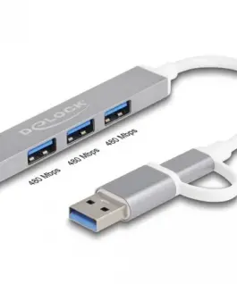 Alternative view of USB хъб Delock, USB-C / USB-A - 3 x USB-A 2.0 + 1 x USB-A 5 Gbps