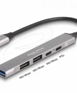 Delock Хъб USB-C 4 порта 1 x USB-A 10 Gbps 2 x USB-A 1 x USB-C USB-C PD 95 W