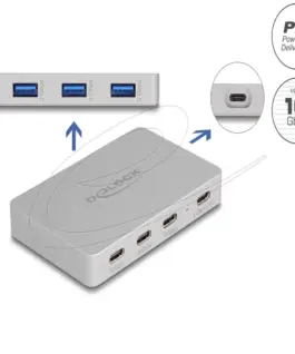 Alternative view of Delock Хъб USB-C, 7 порта, 3x USB-A 5 Gbps, 3x USB-C, 1xUSB-C PD 85 W