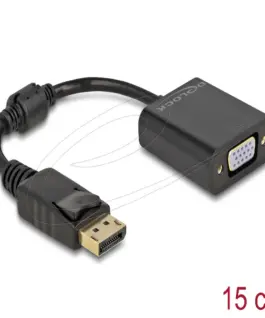 Адаптер Delock DisplayPort 1.2 мъжко към VGA женско черно