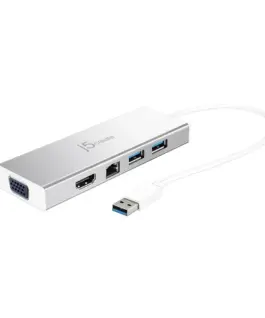 6-портов хъб j5create Mini Dock JUD380 USB 3.0 Gigabit Ethernet HDMI VGA USB-B