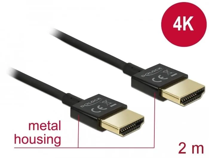 Кабел Delock HDMI-A мъжко - HDMI-A мъжко,18 Gbit/s, 4K, 2 м, Черен - Image 2