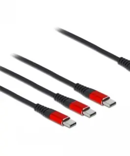 Alternative view of Кабел за зареждане Delock  3 в 1, USB-C - 3 x USB-C, 1м, Черен/Червен