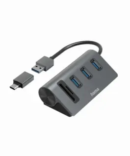 HAMA USB хъб/четец на карти 5 портов 3x USB-A SD microSD вкл. USB-C