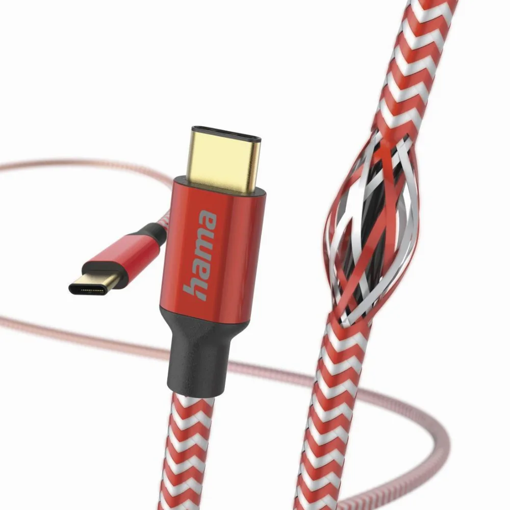 Кабел HAMA Reflective USB-C мъжко - USB-C мъжко 1.5 м. Червен