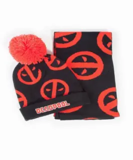 Комплект шал и шапка DIFUZED Deadpool Symbol Черен/Червен