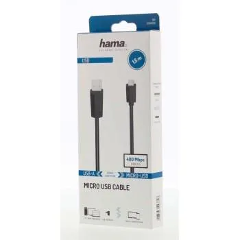 Кабел HAMA, USB 2.0 - micro USB, 1.5 м., Черен, екраниран - Image 2