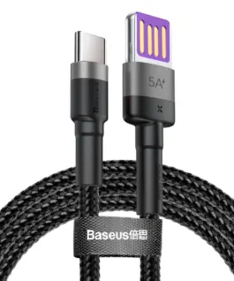 Кабел Baseus CATKLF-PG1 Cafule USB-А към USB-C с въжена оплетка и бързо зареждане 1м