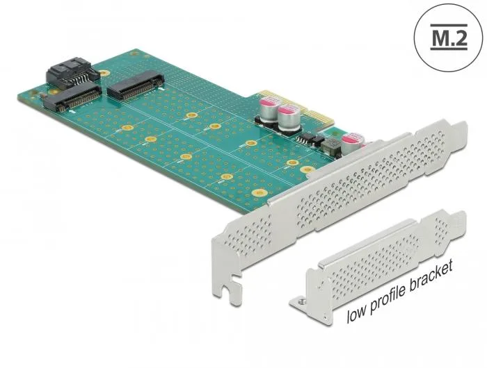 Карта PCI Express x4 Delock към 1x M.2 Key B + 1x M.2 NVMe M.2 Key M, Low Profile - Image 2
