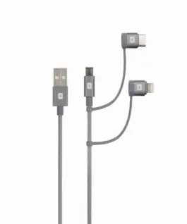 Кабел Skross 3 в 1 USB-A - USB-C/ Lightning/ Micro USB  Метална оплетка 1.2