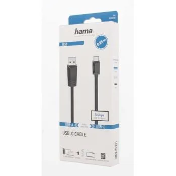 Кабел HAMA USB-C мъжко-USB-A мъжко, USB 3.2 Gen 1, 5Gbit/s, 0.25 м., Черен - Image 2