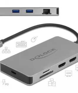 Alternative view of Докинг станция Delock USB-C - Dual HDMI, USB 3.2, SD, LAN, PD3.0, Сива