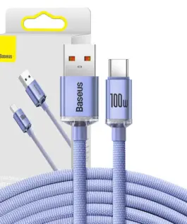 Alternative view of Кабел Baseus Crystal Shine USB Type A към USB Type C 100W 2м CAJY000505 - лилав
