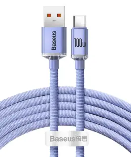 Кабел Baseus Crystal Shine USB Type A към USB Type C 100W 2м CAJY000505 - лилав