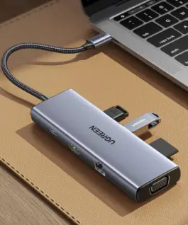 Alternative view of Мултифункционален USB хъб Ugreen CM498 15600 USB-C - 3x USB-A 3.0 / HDMI / VGA / RJ45 / SD / TF Card Reader / USB-C PD - сив