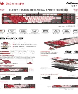 А4tech Геймърска механична клавиатура Bloody Naraka S87 TKL Backlit Red Switch