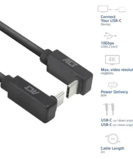 Alternative view of ACT Кабел USB-C - USB-C, 2м, 10Gbps 60W, ъглов нагоре/надолу