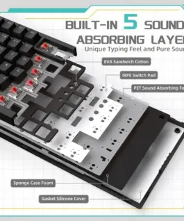 Ajazz геймърска механична клавиатура Gaming Mechanical Keyboard AK820 - Red Switches [Linear] (English US), Black, White Backlight - Image 4