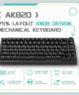 Ajazz геймърска механична клавиатура Gaming Mechanical Keyboard AK820 - Red Switches [Linear] (English US), Black, White Backlight - Image 5