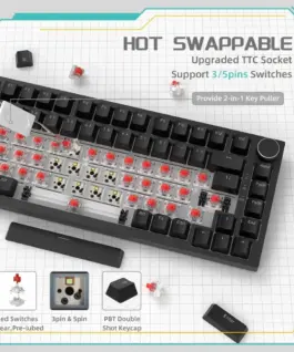 Ajazz геймърска механична клавиатура Gaming Mechanical Keyboard AK820 - Red Switches [Linear] (English US), Black, White Backlight - Image 6