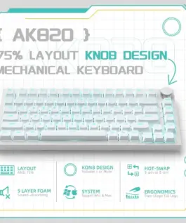 Alternative view of Ajazz геймърска механична клавиатура Gaming Mechanical Keyboard AK820 - Blue Switches [Tactile] (English US), White, Blue Light