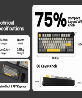 Ajazz геймърска механична клавиатура Wireless Gaming Mechanical Keyboard AK820 V2 PRO - White peach Switch [Linear] (English US), White - Image 4