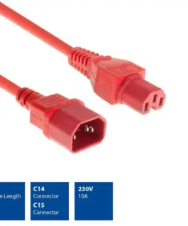 Alternative view of Захранващ кабел ACT, C14 - C15, 2m, Червен