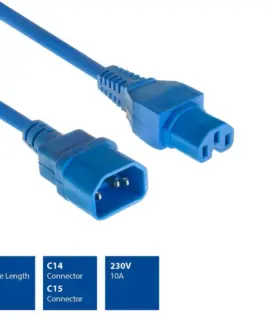 Alternative view of Захранващ кабел ACT, C14 - C15, 2m, Син