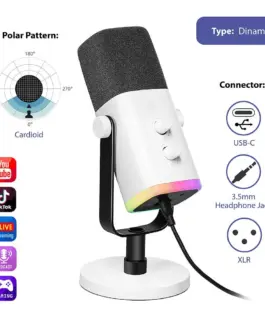 Настолен микрофон FIFINE AM8 Dynamic RGB XLR/USB - White