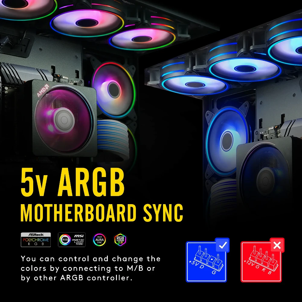 Комплект вентилатори EZDIY-FAB Moonlight Black RGB PWM 120mm - 5 Pack - Image 3