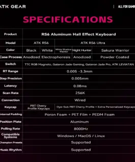 Alternative view of ATK професионална геймърска механична клавиатура Professional Gaming Mechanical Keyboard RS6 - 8K, Gateron Jade Pro Switches [Linear] - White