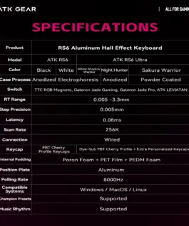 Alternative view of ATK професионална геймърска механична клавиатура Professional Gaming Mechanical Keyboard RS6 Ultra - 8K, TTC RGB Magneto Switches [Linear] - White Shadow