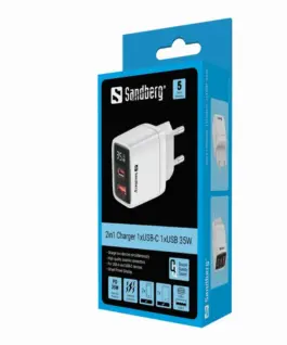 ЗАРЯДНО SANDBERG 2 в 1 – 1xUSB-C 1xUSB 35W – White – PN