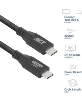 Alternative view of ACT Кабел USB-C - USB-C, 0.5 м / USB4, 20Gbps, 240W
