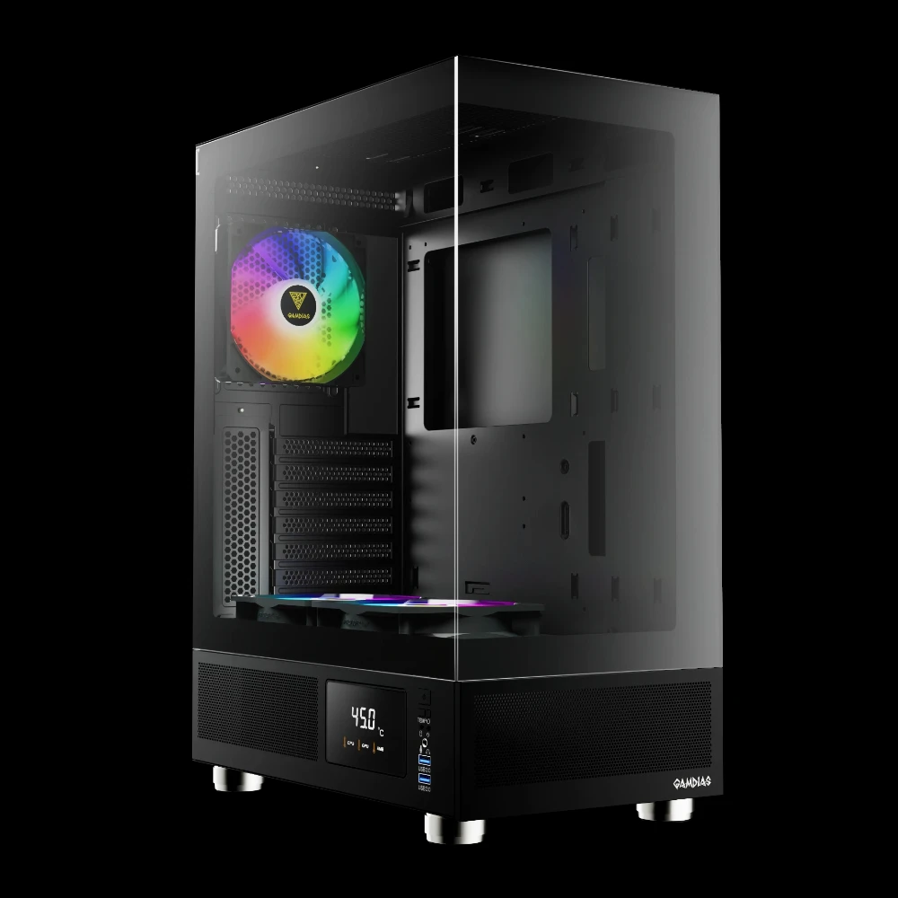 Gamdias кутия Case ATX - ATLAS E1 - 3 x 120 mm A-RGB, Digital Display, Tempered Glass - Image 2