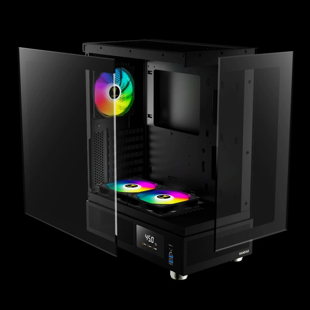 Gamdias кутия Case ATX - ATLAS E1 - 3 x 120 mm A-RGB, Digital Display, Tempered Glass - Image 4