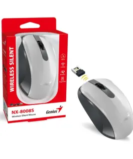 Genius безжина безшумна мишка Wireless Silent Mouse - NX-8008S White+Gray - Silent