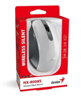 Genius безжина безшумна мишка Wireless Silent Mouse - NX-8008S White+Gray - Silent