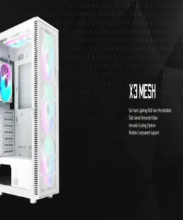 Alternative view of Montech кутия X3 MESH, Mid-tower Case, TG, 6 fixed RGB Fans, White