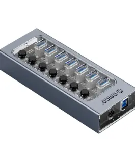 Orico хъб USB3.0 HUB 7 port with Power Adapter On/Off buttons Aluminium - AT2U3-7AB-EU-GY