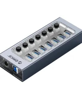 Alternative view of Orico хъб USB3.0 HUB 7 port with Power Adapter, On/Off buttons, Aluminium - AT2U3-7AB-EU-GY