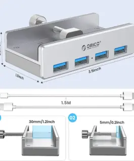 Orico хъб USB 3.0 HUB Clip Type 4 port – aux Micro-USB power input