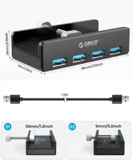 Orico хъб USB 3.0 HUB Clip Type 4 port – aux Micro-USB power input