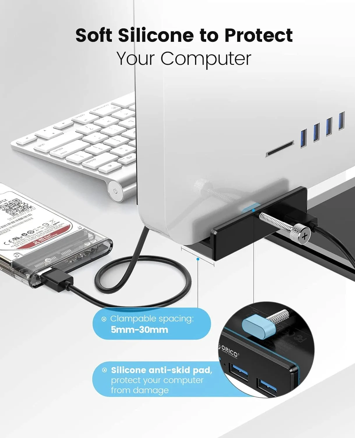 Orico хъб USB 3.0 HUB Clip Type 4 port - aux Micro-USB power input, Black - MH4PU-P-BK - Image 102