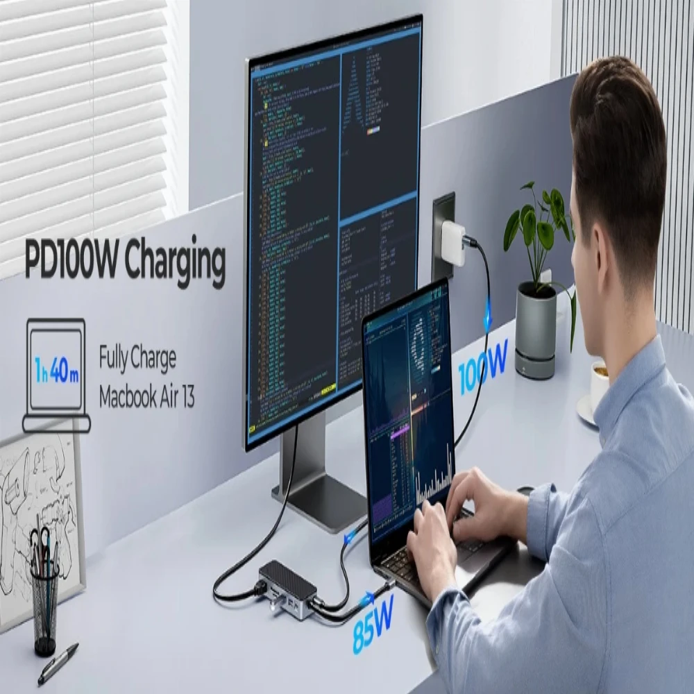 Orico докинг станция Portable Docking station M.2 SATA/NVMe - HDMI, USB3.2-A x 2, USB-C (10Gbps) x 1,USB-C (PD100W), SD/TF - OM28P-G2-BK - Image 4