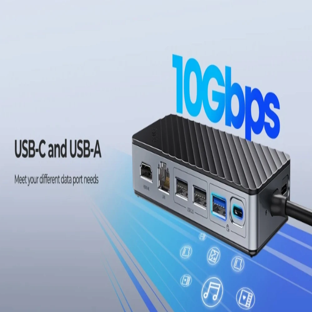 Orico докинг станция Portable Docking station M.2 SATA/NVMe - HDMI, USB3.2-A x 1, USB-C (10Gbps) x 1,USB-C (PD100W), USB2.0-A x 2, LAN - OM28PR-G2-BK - Image 4