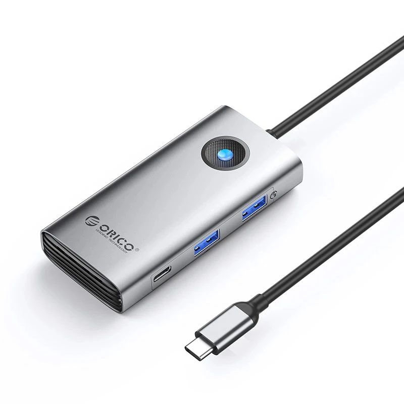 Orico докинг станция Docking Station Type-C - PW11-6PCR-GY-EP - HDMI x 1 USB-C x 1 USB3.0 x 2 USB-C PD100W x 1 LAN x 1