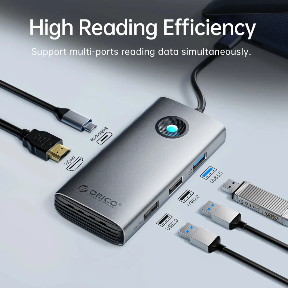 Orico докинг станция Docking Station Type-C - PW11-6PCR-GY-EP - HDMI x 1, USB-C x 1, USB3.0 x 2, USB-C PD100W x 1, LAN x 1 (1Gbps) - Image 4