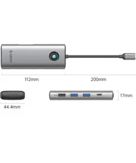 Alternative view of Orico докинг станция Type-C Docking Station Power Distribution 100W - HDMI, Type-C x 1, USB3.0 x 2, USB 2.0 x 1, LAN 1000Mbps Gigabit, VGA - PW11-8PC-GY-EP